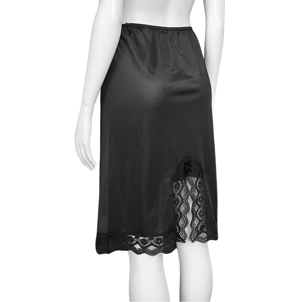 Vintage 70s Black Satin Lace Slip Skirt. XS/S. Lingerie Whimsigoth Coquette Goth - Picture 5 of 10